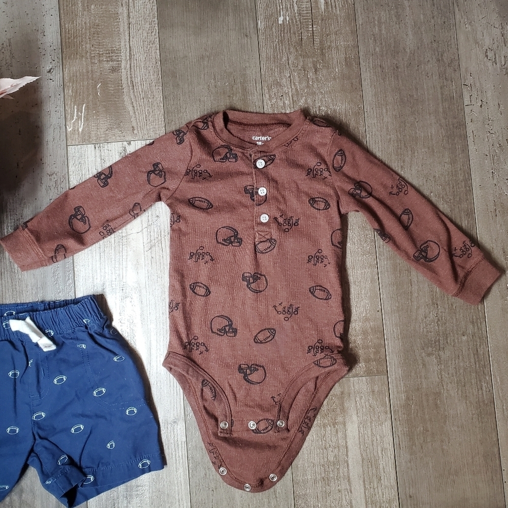 Carter's Baby Toddler Boy Size 18m Football Outfit 100% Cotton Brown Blue NWOT - Picture 13 of 14